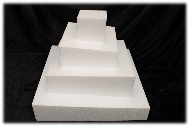 Small Square wedding cake Polystyrene Pro, 4 Levels, Height 28 cm, Base 20  cm